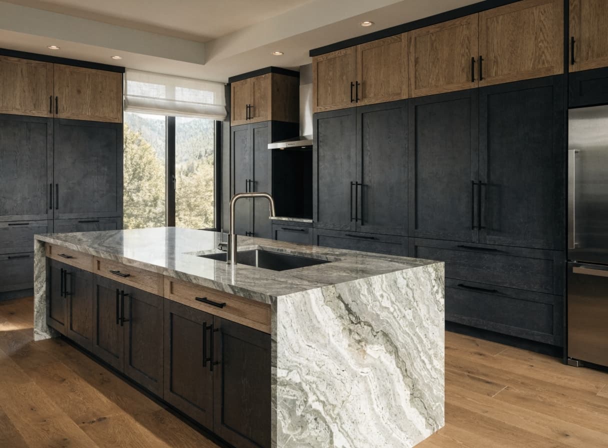 Two-tone charcoal and oak Slim-Frame Shaker kitchen